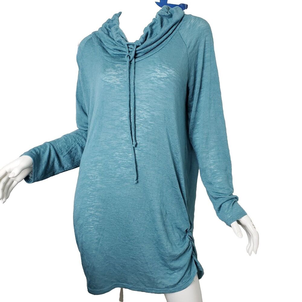 Agnes & Dora Raglan Cowl Neck Sweater Top Womens L 12-14 Teal Ruched Side Hem